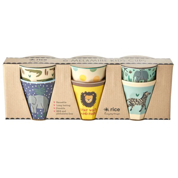 RICE Jungle Print Set of 6 Cups - blue