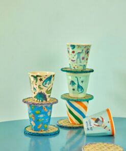 SMALL MELAMINE CUP - ASSORTED COLORS - DINOSAURS PRINT