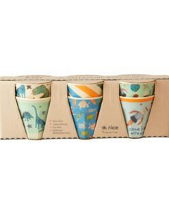 SMALL MELAMINE CUP set of 6 - ASSORTED COLORS - DINOSAURS PRINT