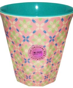 Melamine Medium Cup Two Tone with Flower Tile Print Dusty Green by Rice DK