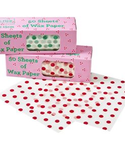 RICE DK - 50 Small Sheets of Polka Dot Printed Sandwich Paper in 2 Red or Aqua